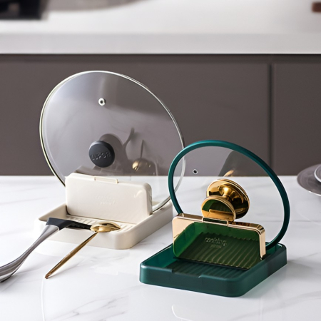 Suport Pliabil, , pentru Capace, Linguri, Multifunctional, Plasare pe Blatul de Bucatarie, 18.9x16.2x2.6 cm, Crem [1]