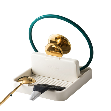 Accesorii Bucătărie - Suport Pliabil, , pentru Capace, Linguri, Multifunctional, Plasare pe Blatul de Bucatarie, 18.9x16.2x2.6 cm, Crem