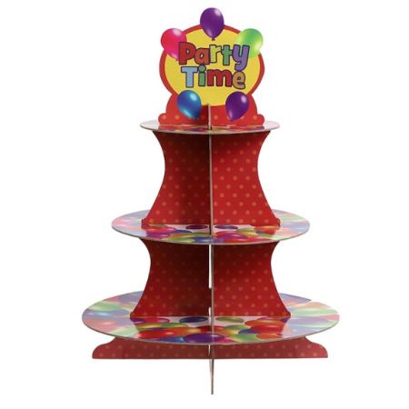 Articole Petrecere - Suport Prajituri, , 3 Etaje, Design de Petrecere, pentru Prajituri, Candy Bar, din Carton, Rosu/Multicolor