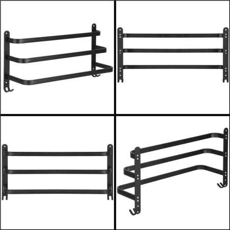 Suport prosoape pentru baie cu 2 sisteme de instalare, 3 brate, din aluminiu, 49x25cm, negru [10]