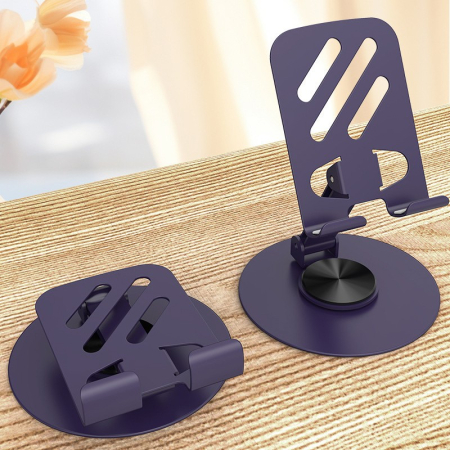 Suport rotativ pentru telefon, , Complet Metalic, Pliabil, Design Modern pentru Desktop, Multifunctional, Compatibil cu Tableta, 10.5 x 9 x 9 cm, 80 g, Mov inchis [4]