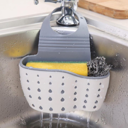 Suport Scurgere pentru Burete si Laveta de Vase Bucatarie, , Albastru, Curea Reglabila, Plastic Flexibil, 15x 5x 21cm [4]