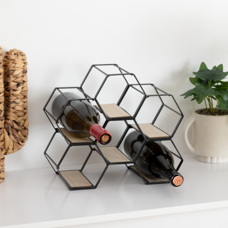 Suport sticle Atmosphera Arty pentru 6 sticle, structura metalica si MDF, 26x15x30 cm, negru [1]