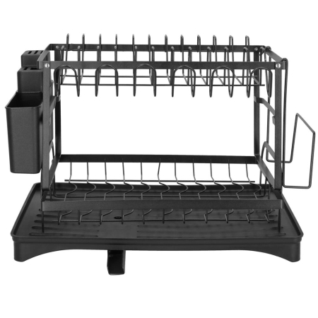 Suport vase 2 niveluri cu tava scurgere si suport tacamuri, 42x30x31,5 cm, negru [21]