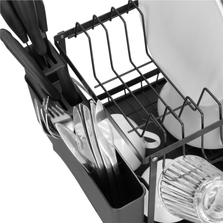 Suport vase 2 niveluri cu tava scurgere si suport tacamuri, 42x30x31,5 cm, negru [15]