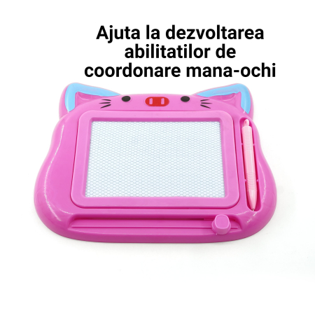 Tablita Magnetica de Scris si Desenat, , Model Pisica, cu Creion, Dimensiuni 23.2x18.5 cm, Suprafata Desen 14.6x10.4 cm, Dezvolta Imaginatia si Creativitatea, Incurajeaza Exersarea Scrisului, Roz [3]