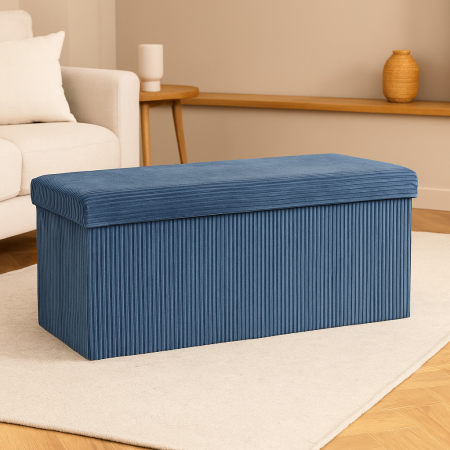 Taburet dublu pliabil Atmosphera Arum din material tip catifea raiat, 76x38x38 cm, albastru inchis [2]