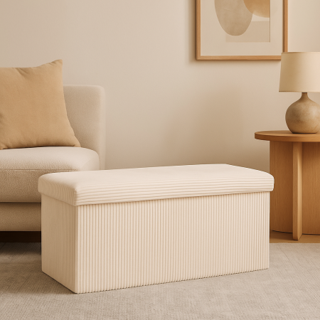 Taburet dublu pliabil Atmosphera Arum din material tip catifea raiat, 76x38x38 cm, ivoire [6]