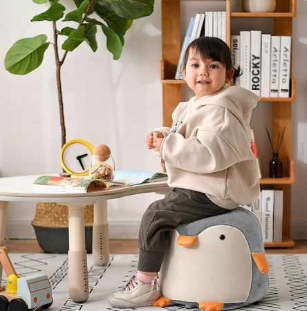 Taburet pentru copii, 28x25cm, maxim 50kg, model pinguin gri [1]