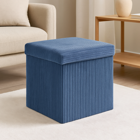 Taburet pliabil Atmosphera Arum din material tip catifea raiat, 38x38x38 cm, albastru inchis [2]