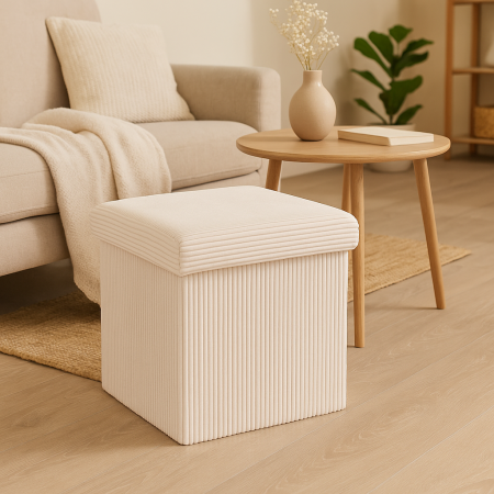 Taburet pliabil Atmosphera Arum din material tip catifea raiat, 38x38x38 cm, ivoire [2]