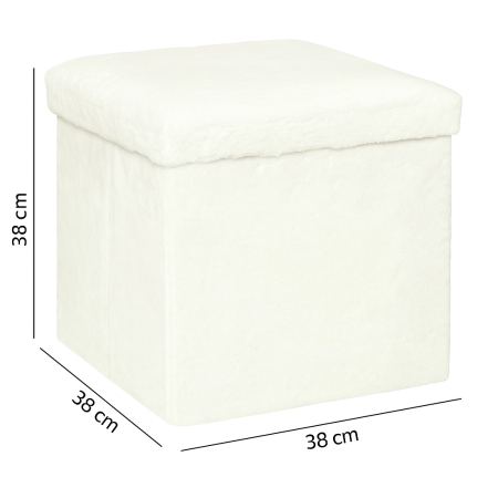 Taburet pliabil Atmosphera Ezzio cu spatiu depozitare, 38x38x38 cm, blana artificiala, alb [3]
