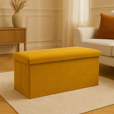 Taburet pliabil Atmosphera Lilou cu spatiu depozitare 80L, 76x38x38 cm, galben mustar [7]