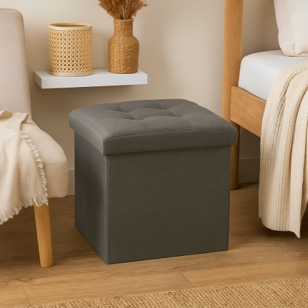 Taburet pliabil Atmosphera Lysandre cu spatiu de depozitare, 38x38x38 cm, gri [3]