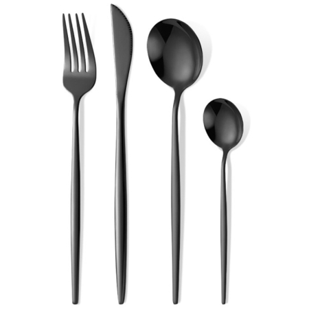 Veselă pentru Masă - Tacamuri Portugheze, , Set din 24 de Piese din Otel Inoxidabil, 6 Cutie, 6 Furculite, 6 Linguri de Masa, 6 Linguri pentru Ceai, Negru Cosmic