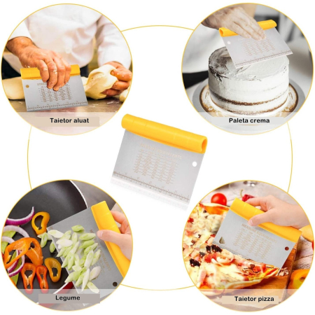 Taietor aluat 15 x 10.5 cm , 2 in 1, lama otel inoxidabil, maner din ABS, gradat, paleta plastic, galben [2]