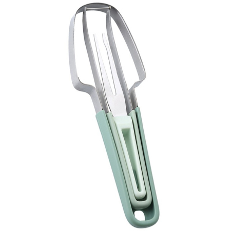 Ustensile pentru Bucătărie - Taietor Decojitor pentru Pepene, , pentru Legume si Fructe, Multifunctional, Set din 3 Parti, Otel Inoxidabil si Plastic PP, 22.5 x 7 cm Verde