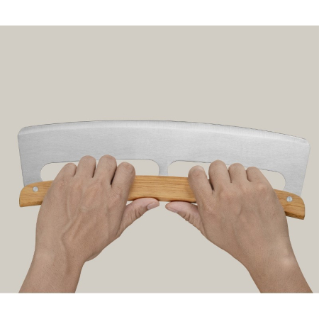 Taietor Feliator de Pizza, , din Otel Inoxidabil, cu Capac, Maner din Lemn, Antialunecare, Lama Neteda si Ascutita, 34x10 cm, Maro [3]