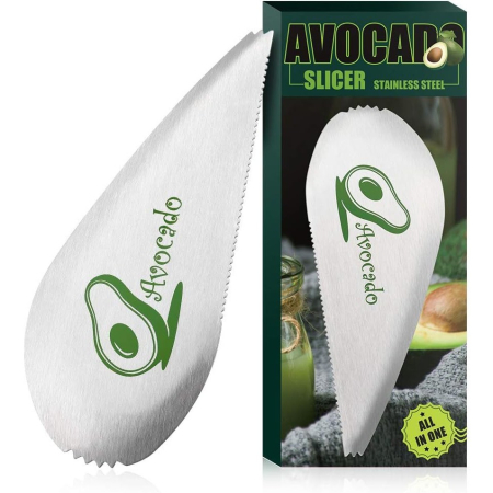 Taietor special pentru avocado , 3 in 1, forma curbata, zimti pentru apucare si taiere, din otel inoxidabil, 15 x 6 cm, gri [4]