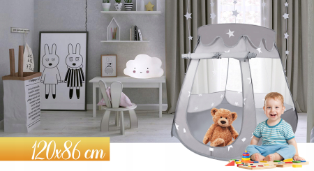 Tarc loc de joaca pentru copii sau bebe, material textil, gri, 120x120x86cm [2]