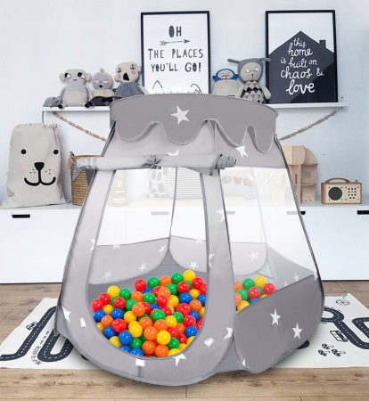 Tarc loc de joaca pentru copii sau bebe, material textil, gri, 120x120x86cm [3]