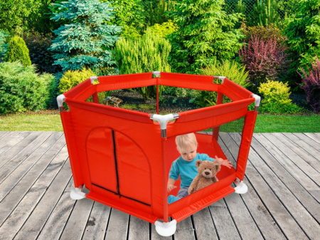 Tarc loc de joaca pentru copii sau bebe, material textil, rosu, 130x60cm [5]