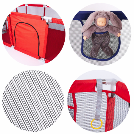 Tarc loc de joaca XXL pentru copii sau bebe, material textil, rosu, 230x122x62cm [6]