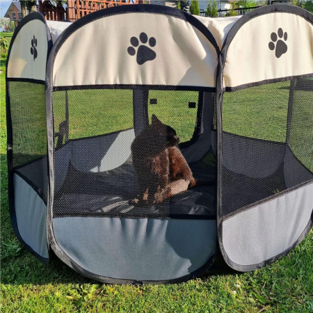 Tarc pliabil pentru animale de companie, diametru 91cm, gri crem [4]