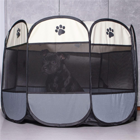 Tarc pliabil pentru animale de companie, diametru 91cm, gri crem [2]