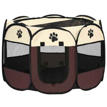 Tarc pliabil pentru animale de companie, diametru 81cm, bej maro [6]