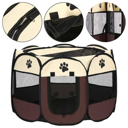 Tarc pliabil pentru animale de companie, diametru 81cm, bej maro [3]