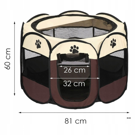 Tarc pliabil pentru animale de companie, diametru 81cm, bej maro [4]
