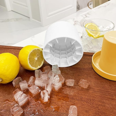 Tava de Gheata din Silicon cu Capac, , Forma de Gheata pentru Racirea Bauturilor, in Forma de Pahar, Silicon fara BPA, Cuburi de Gheata, 9x8.5x8 cm, Galben [3]