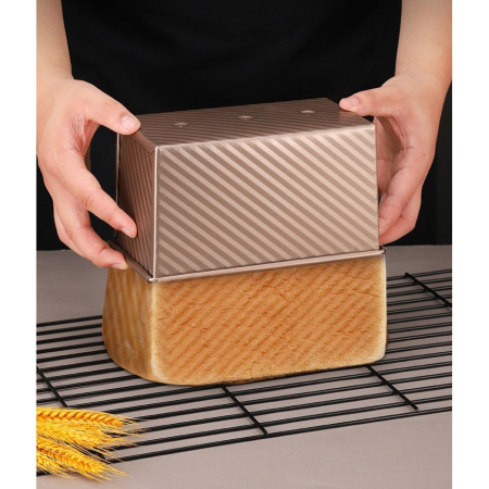 Tava pentru Paine, , din Otel Carbon, 450 g, cu Capac, Antiaderenta, 21 x 11 x 11.5 cm, Roz Auriu [5]