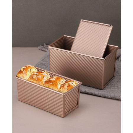 Tava pentru Paine, , din Otel Carbon, 450 g, cu Capac, Antiaderenta, 21 x 11 x 11.5 cm, Roz Auriu [1]