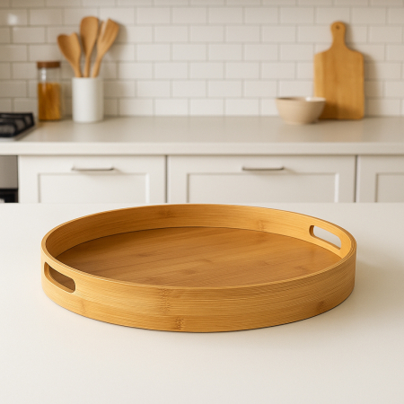 Tava servire rotunda 5Five din bambus si MDF, diametru 40 cm, maro natur [3]