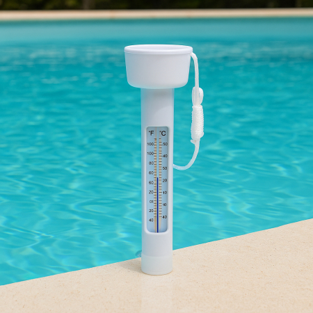 Termometru plutitor pentru piscina, cu snur de prindere si scala dubla, 18,5 cm, alb [2]