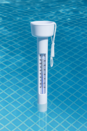 Termometru plutitor pentru piscina, cu snur de prindere si scala dubla, 18,5 cm, alb [1]