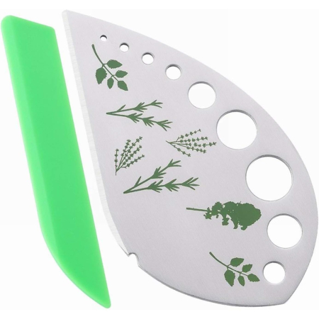 ✨TOATE PRODUSELE✨ - Tocator manual pentru ierburi , instrument de curatat frunze, margini ascutie, 9 gauri de diferite dimensiuni, multifunctional, material otel inoxidabil, maner ergonomic, rezistent la rugina, 12.3 x 6.9 cm, argintiu