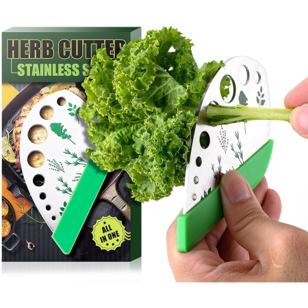 Tocator manual pentru ierburi , instrument de curatat frunze, margini ascutie, 9 gauri de diferite dimensiuni, multifunctional, material otel inoxidabil, maner ergonomic, rezistent la rugina, 12.3 x 6.9 cm, argintiu [2]