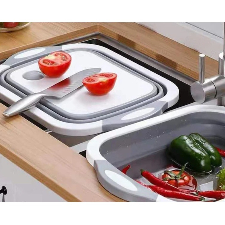 Tocator Multifunctional, , 2 in 1, cu Cos pentru Spalat si Scurgere Alimente, 480 g, Pliabila, Gri [4]