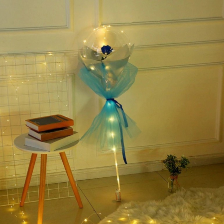 Trandafir in Balon LED cu Lumini, , Tip Buchet, Diametru 35 cm, Albastru [4]
