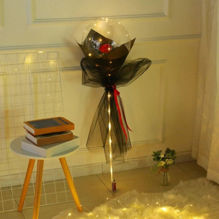 Trandafir in Balon LED cu Lumini, , Tip Buchet, Diametru 35 cm, Rosu [1]