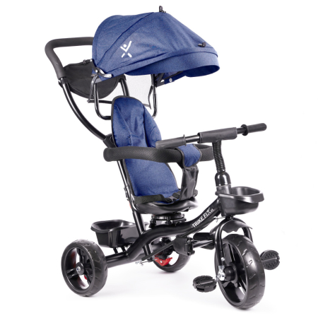 Articole copii - Tricicleta 3in1 105x52x94 cm, cu sezut rotativ 360°, roti fara aer, copertina reglabila, bleumarin