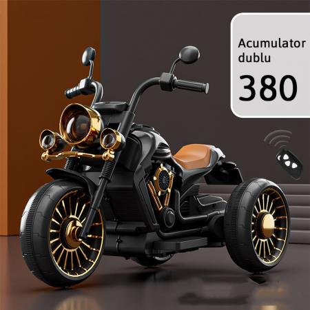 Tricicleta Electrica pentru Copii, , cu 2 Acumulatoare 380*2, 6V 4.5, Sistem Anti-Rasturnare, Sistem de Lumini si Sunet, 6-8 Ani, 93 x 48 x 63 cm, Negru [1]