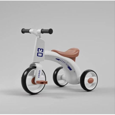 Tricicleta pentru Copii, , Exercitiu de Echilibru, pentru 1-6 Ani, Functie de Lumini si Sunete, cu Pedale, din Plastic, Roti Gonflabile, Greutate Portanta 60 kg, 57 x 36 x 47 cm, Alb [2]