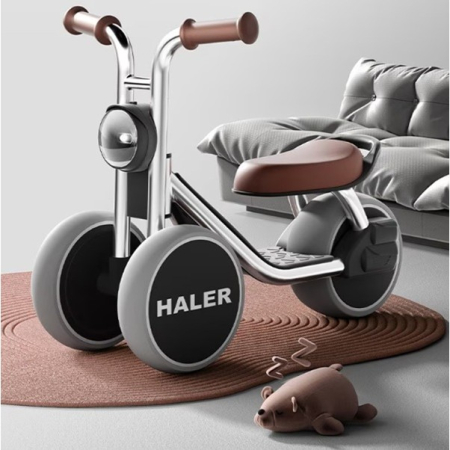 Tricicleta pentru Copii, , Exercitiu de Echilibru, pentru 1-6 Ani, Lumina LED, Fara Pedale, din Plastic, Roti 7.8 cm, Greutate Portanta 50 kg, 43 x 58 x 35 cm, Gri [5]