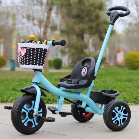 Tricicleta pentru Copii, , Tricicleta Model Mickey, Ghidon cu Cos pentru Depozitare, Maner Impingere, Varsta 1-5 Ani, 80 x 60 x 53 cm, Albastru [1]