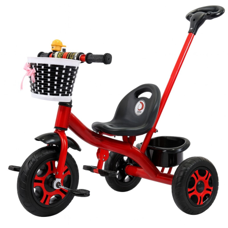 Triciclete - Tricicleta pentru Copii, , Tricicleta Model Mickey, Ghidon cu Cos pentru Depozitare, Maner Impingere, Varsta 1-5 Ani, 80 x 60 x 53 cm, Rosu