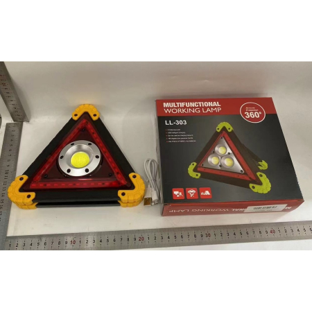 Triunghi Multifunctional de Avertizare, , Lanterna LED, Impermeabil IP65, 800 lm, 2 x AA, Functie Incarcare Telefon, USB si Micro USB, COB 33, Portocaliu [7]